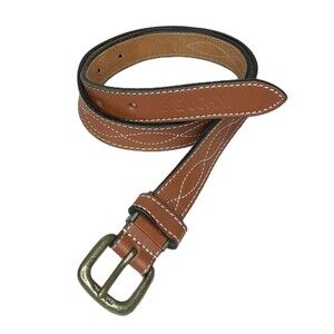 Vintage Big John Belt Brown Leather Mens 34.5 inch Length Stitched Brass Buckle